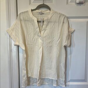 Madewell Cream Textured Short-Sleeve Split-Neck Top
